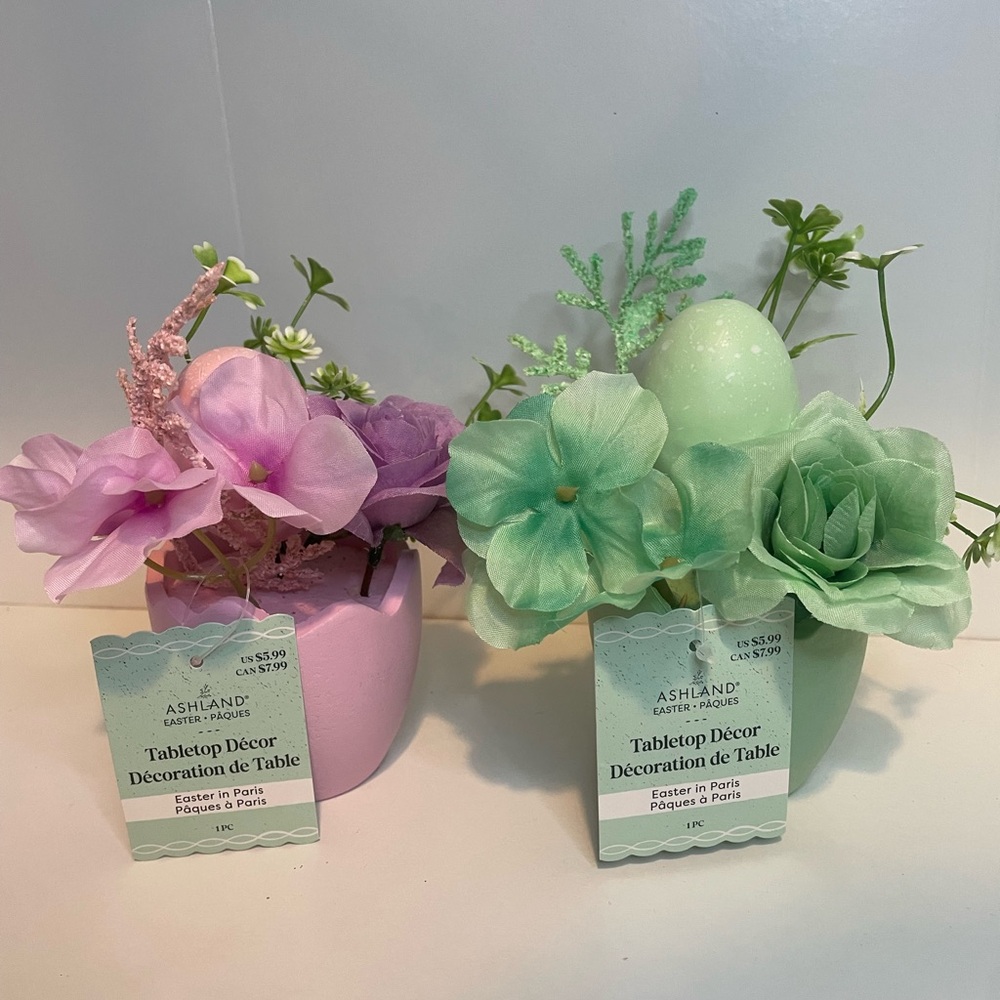 Pastel Floral Arrangements in Easter Eggs - Pink and Green, Floral Table Decor